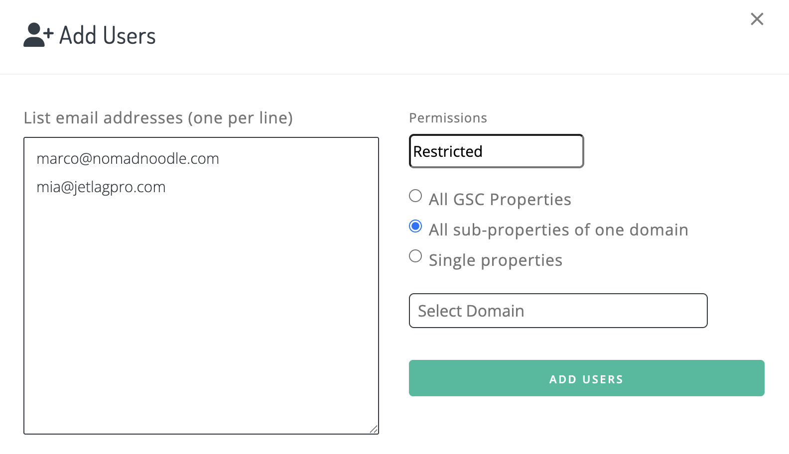Bulk adding user interface